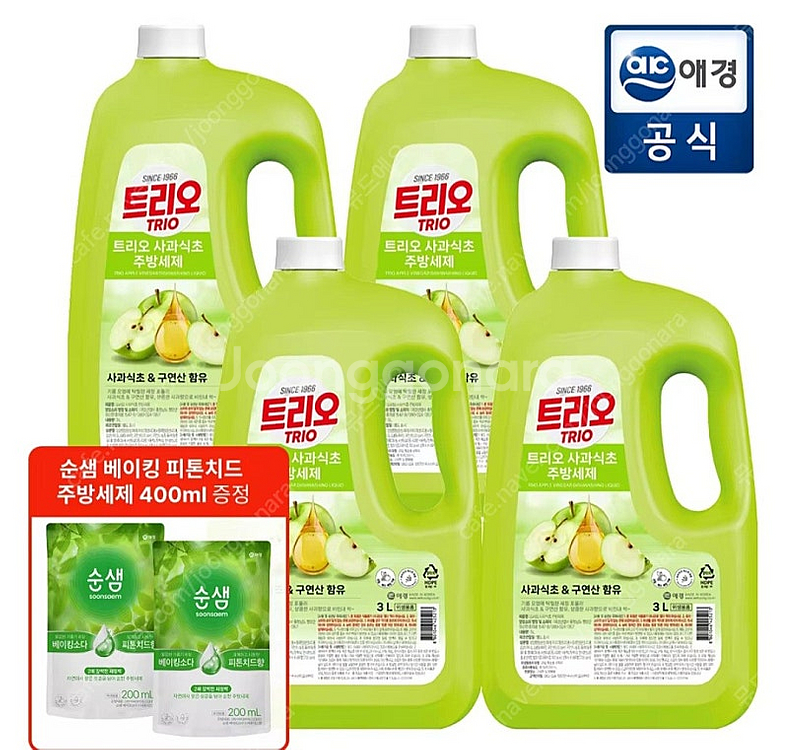 특가)트리오 사과식초 주방세제 퐁퐁 용기3Lx4통+20...--0