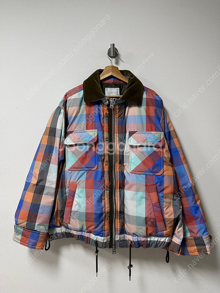 사카이 (sacai) 벨벳 카라 패디드 체크 자켓 패딩...--0
