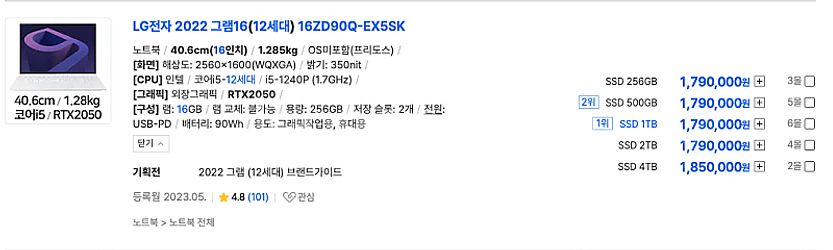 LG전자 2022 그램16(12세대) 16ZD90Q-E...--0