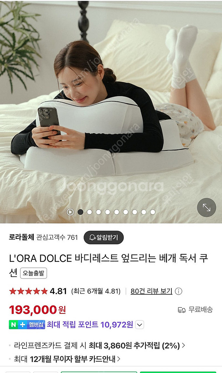 로라돌체 엎드리는 베개 독서쿠션--0