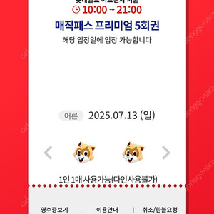 7/13(일) 롯데월드 매직패스 5회권