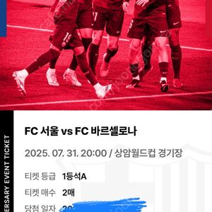 서울FC vs 바르셀로나 1등석 A - 2연석 티켓 일괄 50