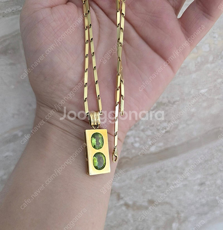 천연 페리도트 18k 금 목걸이 추 6.37g--0