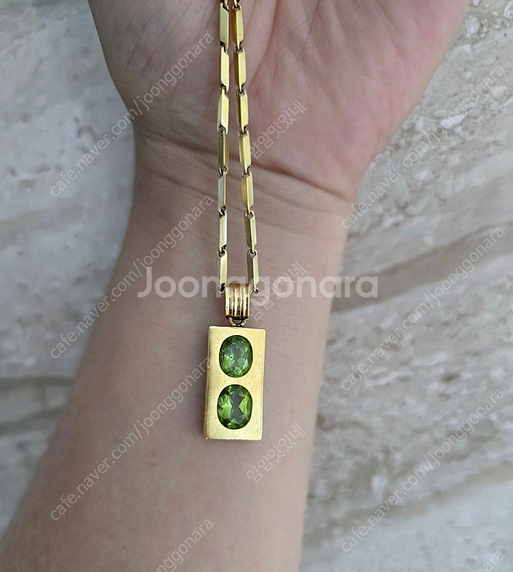 천연 페리도트 18k 금 목걸이 추 6.37g--1