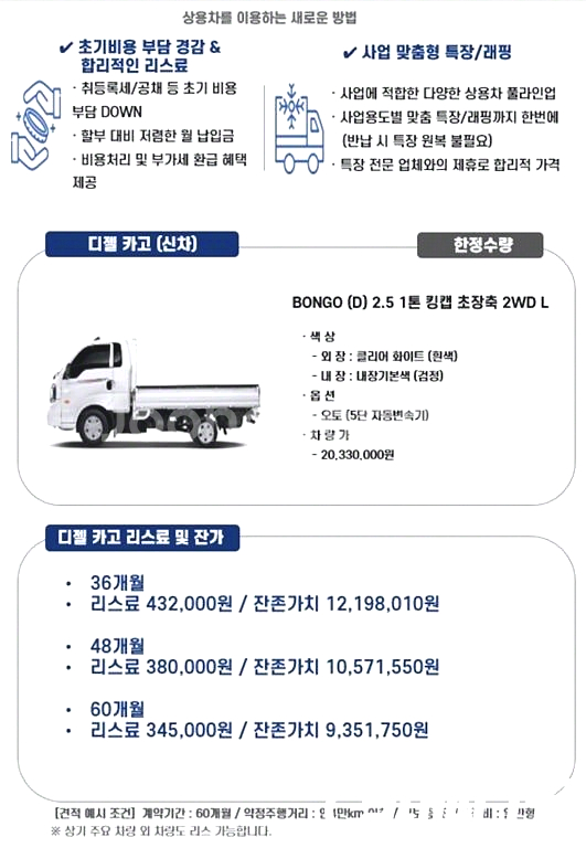 소형화물 [카고]더뉴봉고3 1.0톤/표준캡/초장축 중고...--3