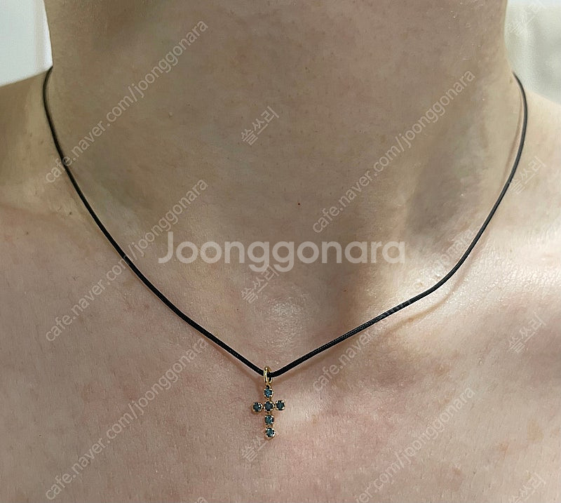 18k 블루다이아 십자가 초커 목걸이--0