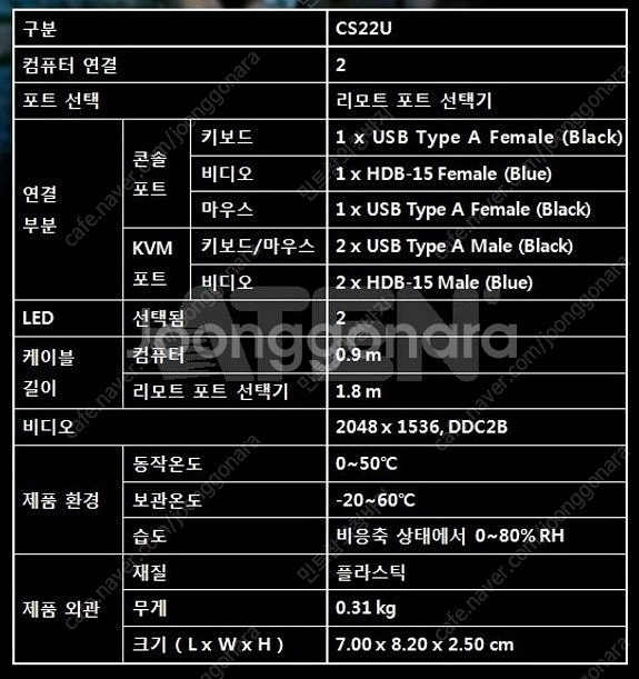 [새상품] ATEN KVM스위치 CS22U(2.5만원)--4