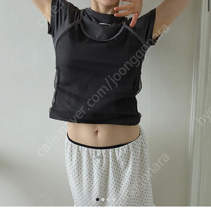 레터리 레이어드 티셔츠 차콜