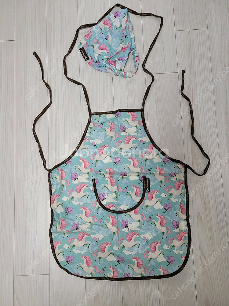 유아 앞치마세트(방수) 어린이 킨더스펠 유니콘 L 에이프런 헤어밴드 두건 키즈--0