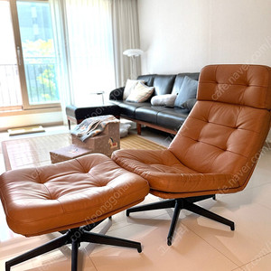 이케아 하브베리 암체어+풋스툴, 그란/봄스타드 골드브라운HAVBERG