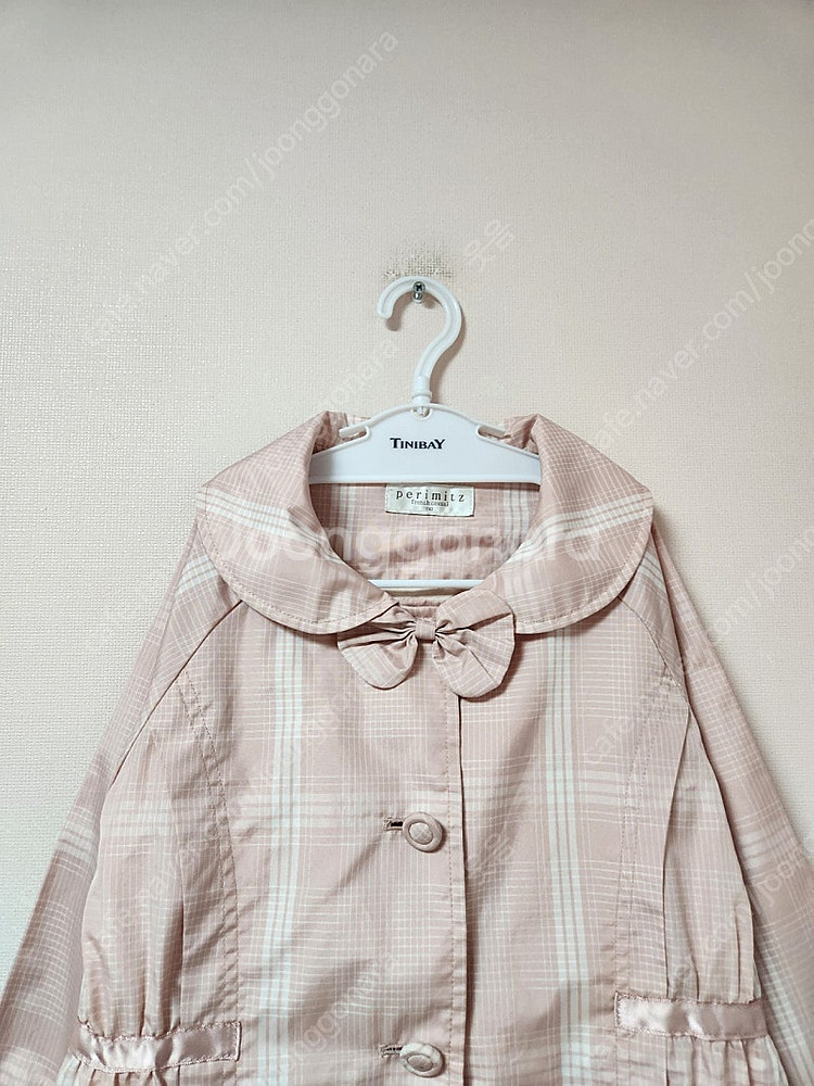 130사이즈 프리미즈 인디핑크색 체크무늬 트렌치코트--2