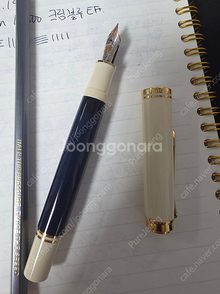 펠리칸 M800 크림블루 EF 만년필--1