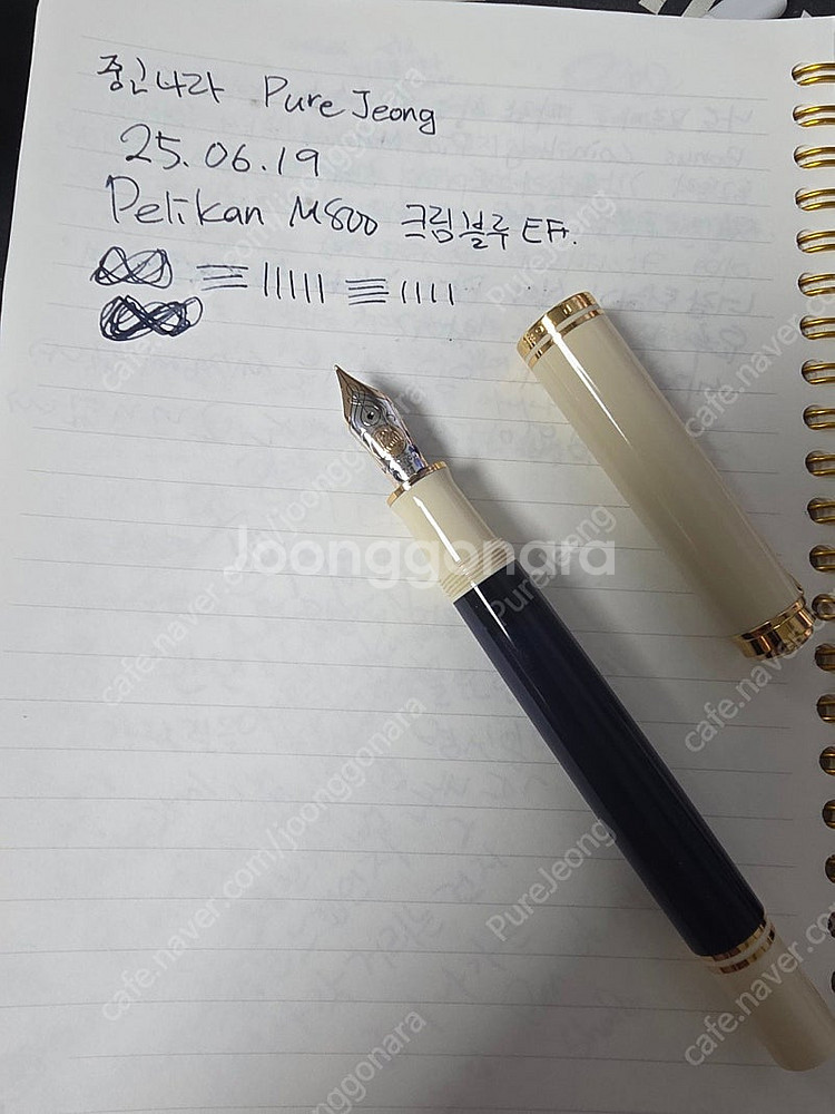 펠리칸 M800 크림블루 EF 만년필--5