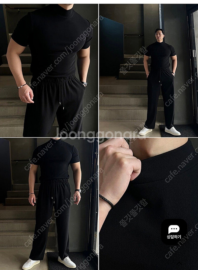 머슬핏 반폴라 니트지 반팔티 새상품 블랙 L사이즈--2