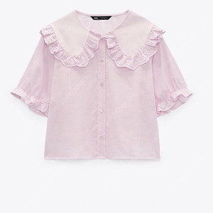 zara 자라 자수 핑크 블라우스 카라셔츠 L 새상품 /택포 펀칭블라우스 반팔셔츠