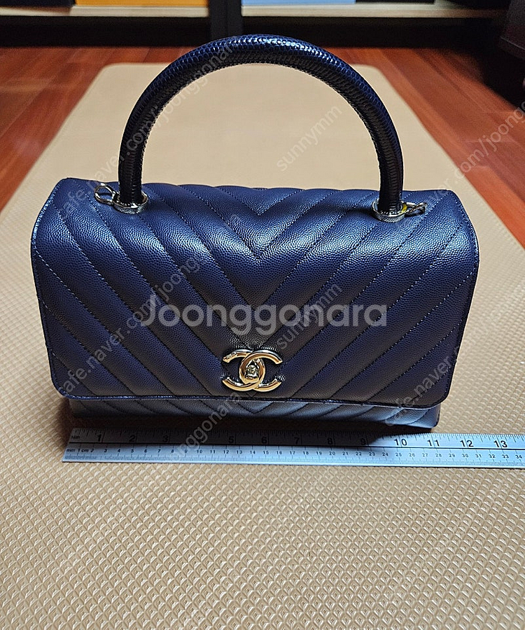 샤넬 코코핸들 쉐브론 캐비어 다크네이비 샴골--1