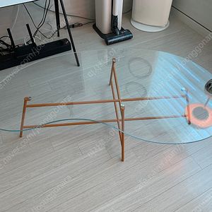 미드센츄리 글라스 & 오렌지 철제 소파테이블
