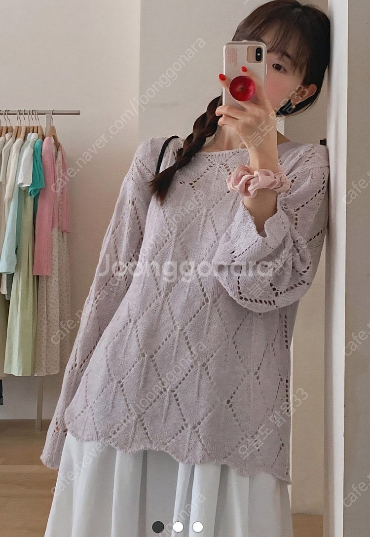 (택포)러빈데어 보트넥 펀칭 면니트(라벤더연핑크)--0