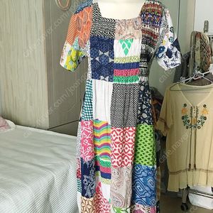 일본빈티지 패치워크 반팔 면100 롱원피스