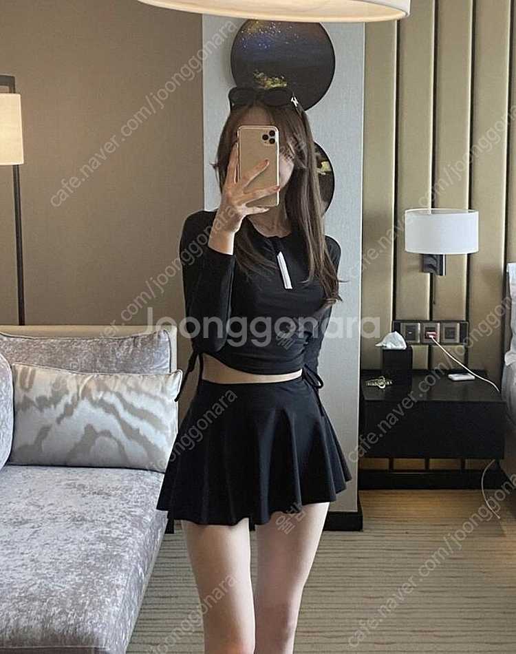 래쉬가드 상의 스트링 리본 크롭 수영복--0
