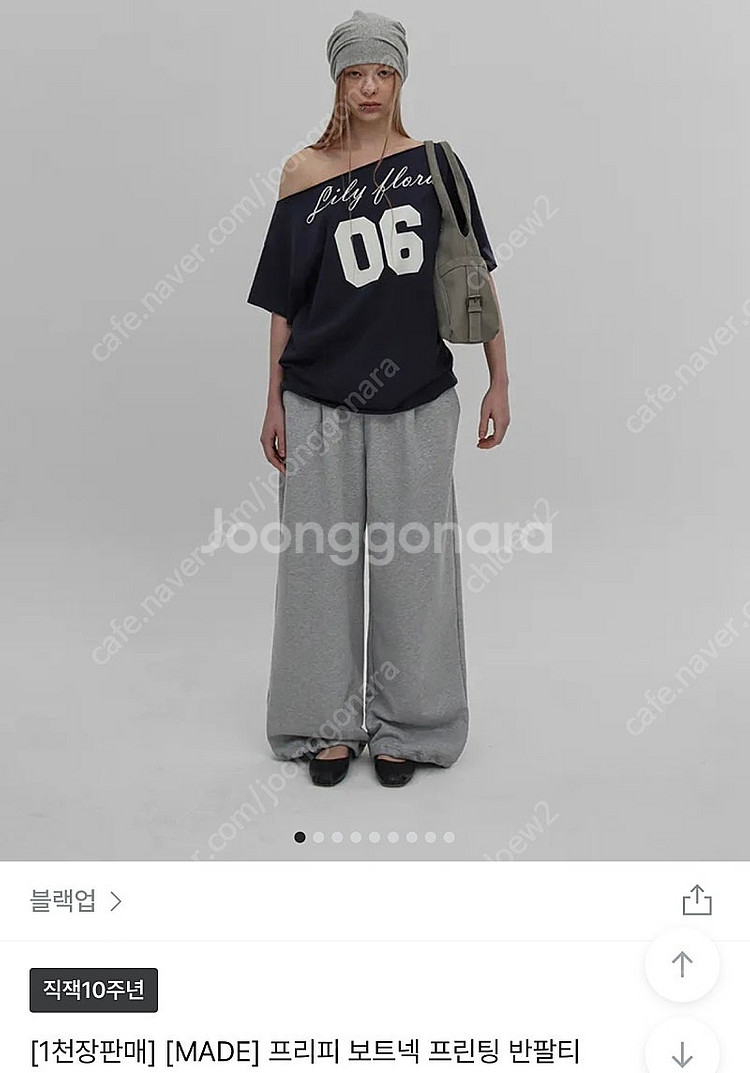 블랙업 프리피 보트넥 프린팅 반팔티 네이비--0