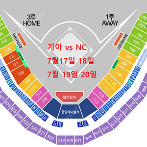7월17일 19일 기아 vs nc 중앙 테이블 응원특별석 응원석