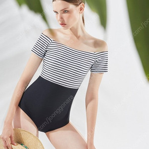 보헤미안블루 트루블랙 세일러 오프숄더 스트라이프 원피스 수영복 모노키니 S