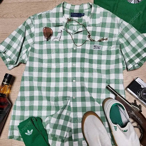 xl,105-110) 폴로 반팔 깅엄 체크셔츠 그린 팝니다. 폴로컨트리/polo/rrl/드레익스/코모리/오어슬로우