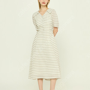 미샤 실크 스트라이프 오픈카라 원피스 (미착용품)