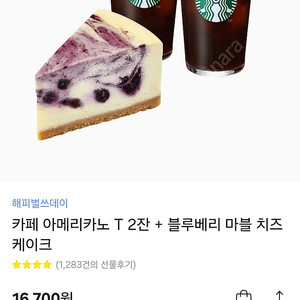 카페 아메리카노 T 2잔 + 블루베리 마블 치즈 케이크 스타벅스