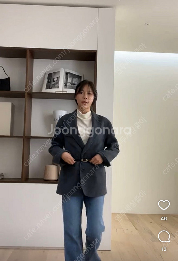 유메르 로우 캐시미어 블레이저 코트 차콜--3