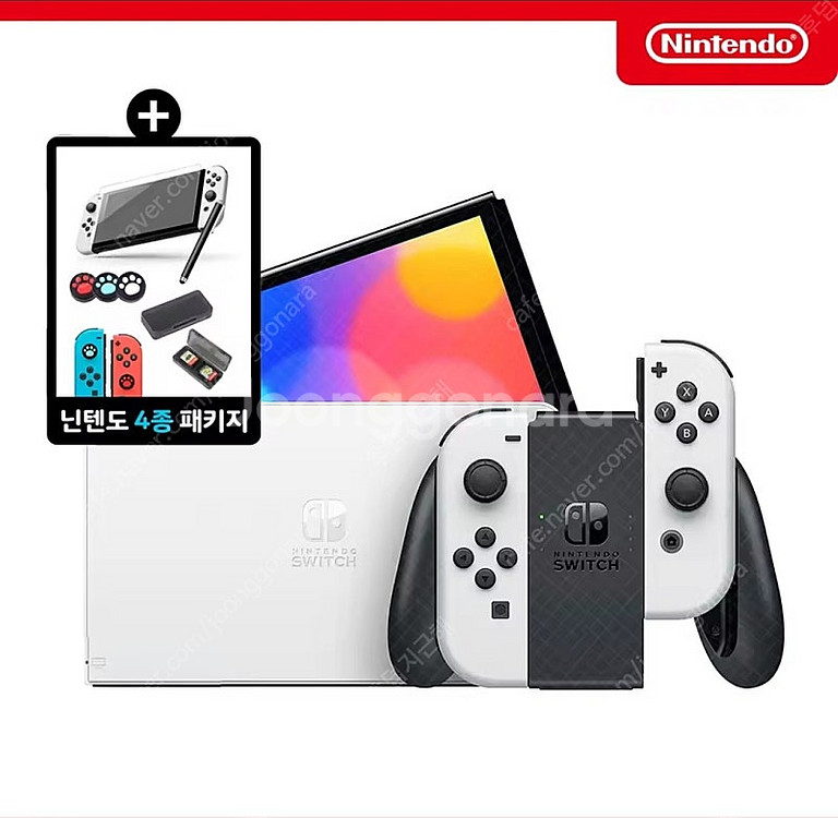 닌텐도 스위치 OLED 화이트색상 +닌텐도 전용4종 패...--1
