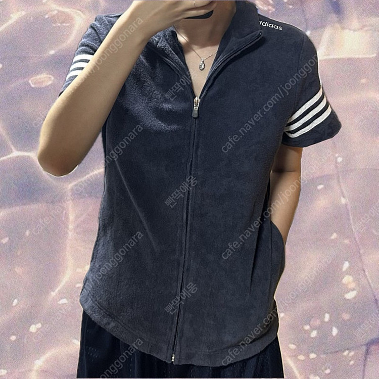 아디다스 반팔 테리 집업 네이비 대장템--1