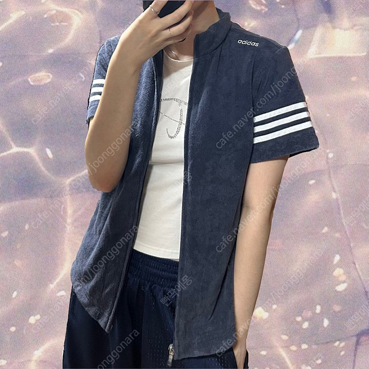 아디다스 반팔 테리 집업 네이비 대장템--2