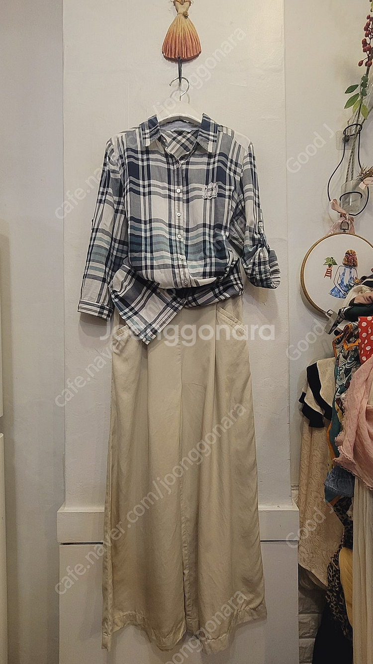 BCBG체크셔츠. 자라 리오셀 와이드 팬츠--0