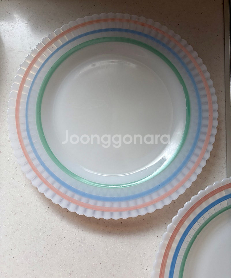 빈티지 맥베스에반스 파스텔밴드 밀크글라스 디너 플레이트...--0