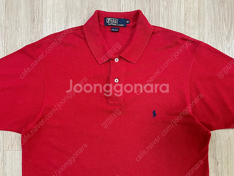 100) 80's 폴로 랄프로렌 레드 반팔 카라티(미국...--3