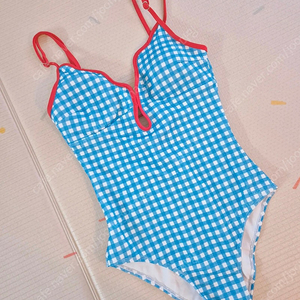 비치팜 블루 체크 코르셋 모노키니 수영복(L)