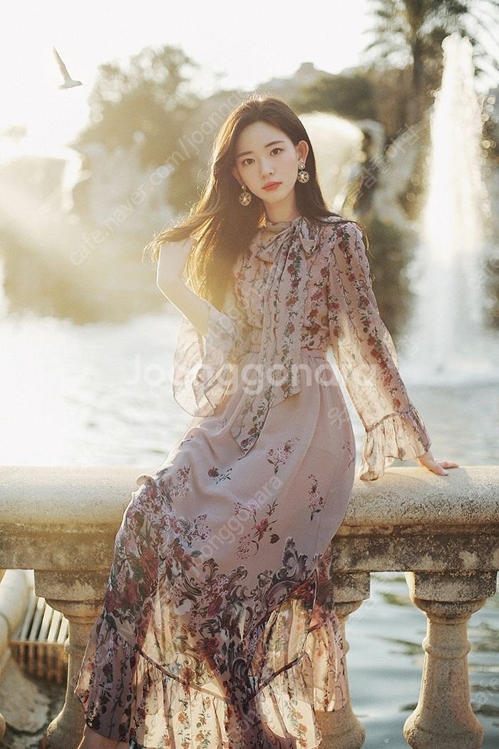 밀크코코아 온리 알랙산더 플라워 롱드레스(L)--1