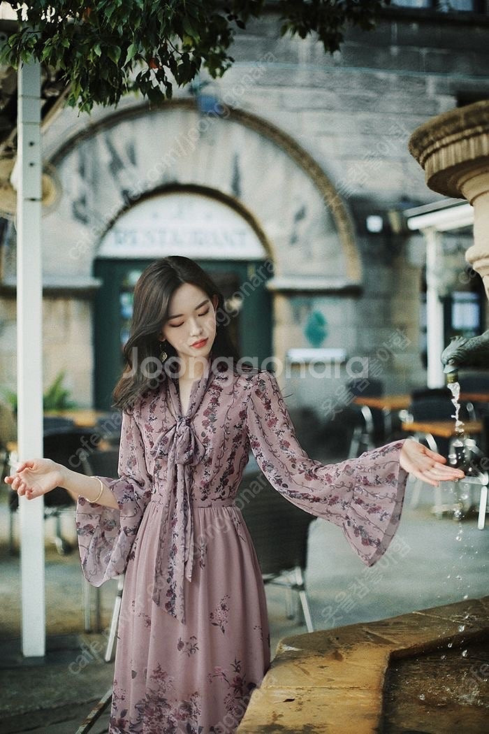 밀크코코아 온리 알랙산더 플라워 롱드레스(L)--2