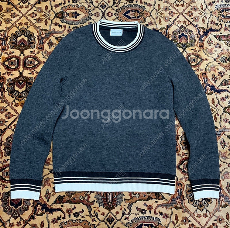 솔리드옴므 그레이/네이비 네오프렌 맨투맨 티셔츠 46 95사이즈 우영미--2