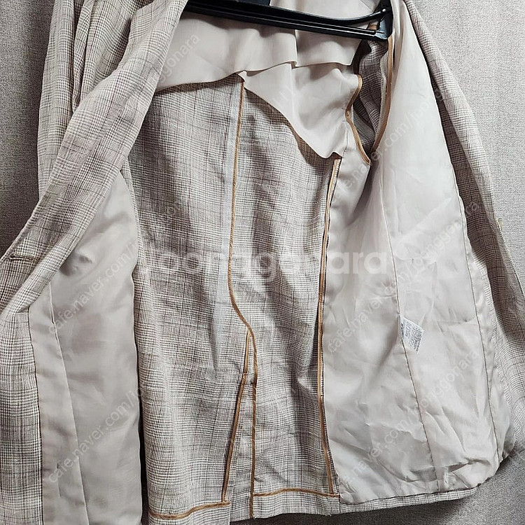 A+G 체크 린넨 자켓 베이지 55 사이즈--3