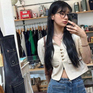 엔오르 수지.이청아착용 린넨 반팔 자켓 M