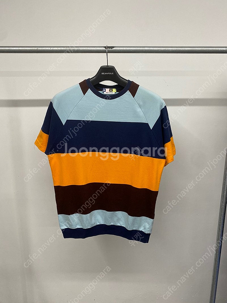 (L) 남성용 MSGM 코튼 컬러 블록 스트라이프 반팔...--0