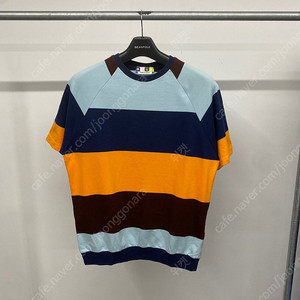 (L) 남성용 MSGM 코튼 컬러 블록 스트라이프 반팔 티셔츠 숏슬리브