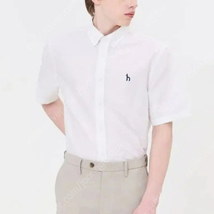 헤지스 남성 23SS populet 화이트 버튼다운 린넨 반팔캐주얼셔츠