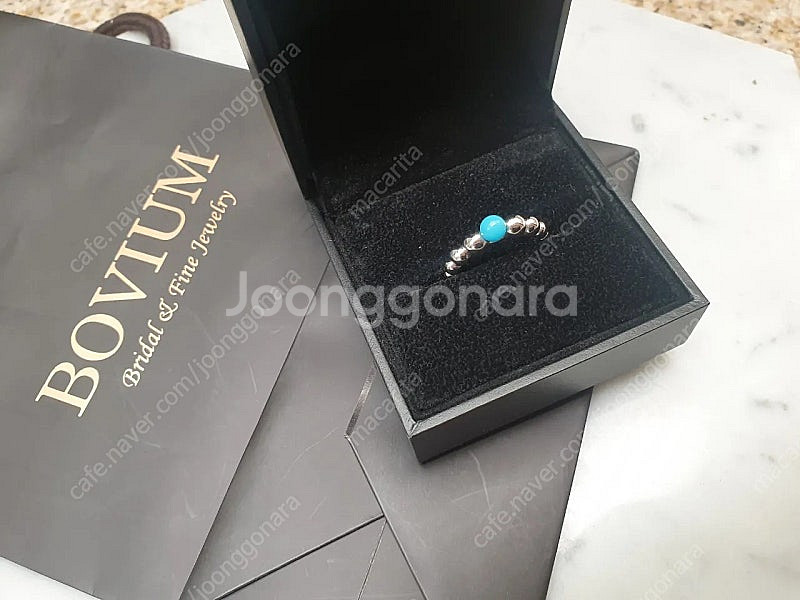 18k 화이트골드 천연 터키석 버블 빼를리 반지--0