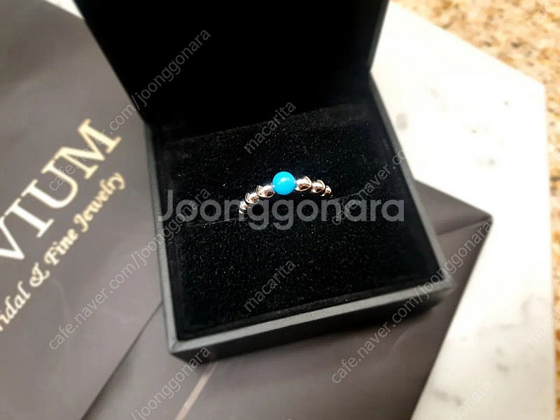 18k 화이트골드 천연 터키석 버블 빼를리 반지--2