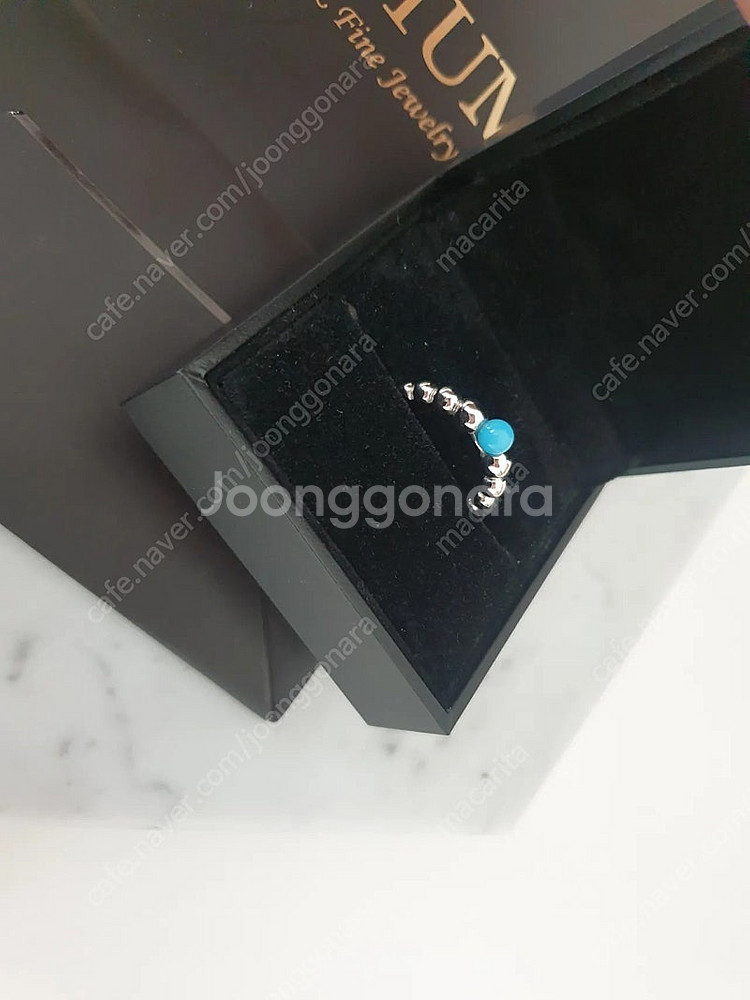 18k 화이트골드 천연 터키석 버블 빼를리 반지--6