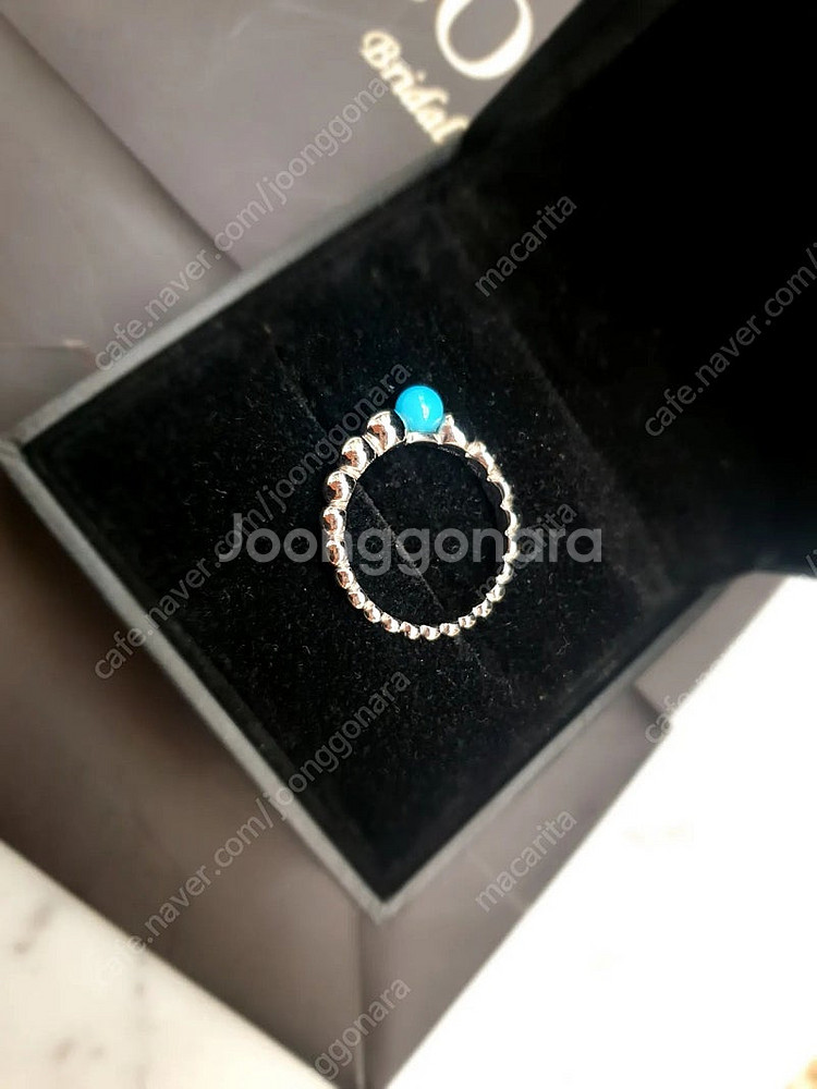 18k 화이트골드 천연 터키석 버블 빼를리 반지--8